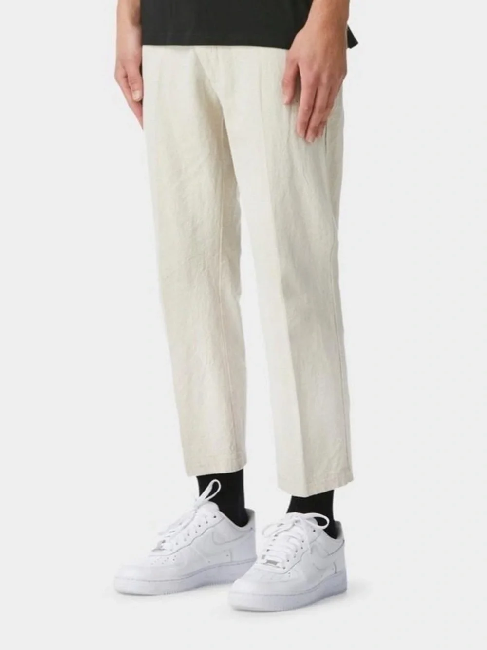 Cropped Straight Chino Pants in Off-White